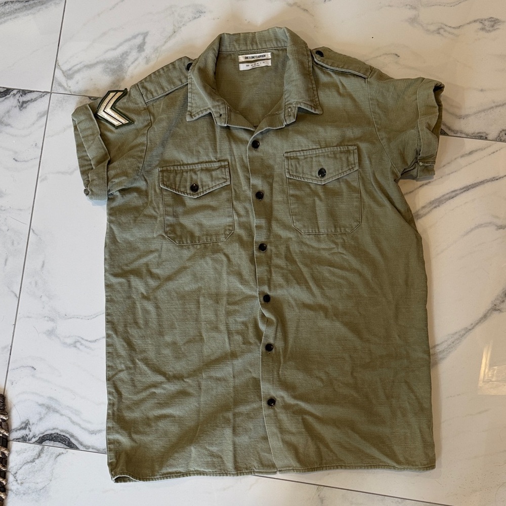 One Teaspoon Olive Green Women's Button Down Short Sleeve Shirt